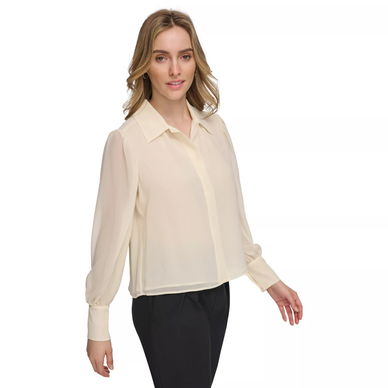 Women's Sheer-Sleeve Collared Shirt