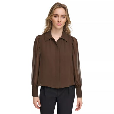 Women's Sheer-Sleeve Collared Shirt