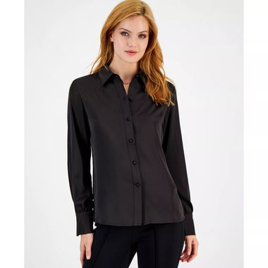 Women's Satin Long-Sleeve Collared Blouse, Created for Macy's
