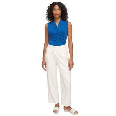 Women's Surplice-Neck Faux-Wrap Sleeveless Top