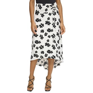 Women's Floral-Print Ruched Midi Skirt