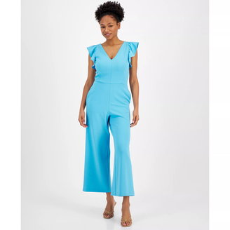 Ruffled-Sleeve Cropped Jumpsuit