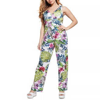 Women's Popliar Sleeveless V-neck Tropical-Print Jumpsuit
