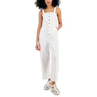 Juniors' Sleeveless Button-Front Jumpsuit