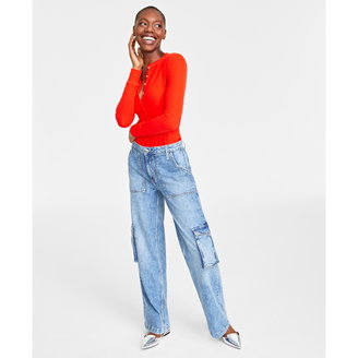 Women's High Rise Utility Cargo Jeans, Created for Macy's