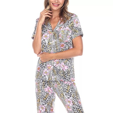 Women's Short Sleeve Pants Tropical Pajama Set, 2-Piece Women's Short Sleeve Pants Tropical Pajama Set, 2-Piece