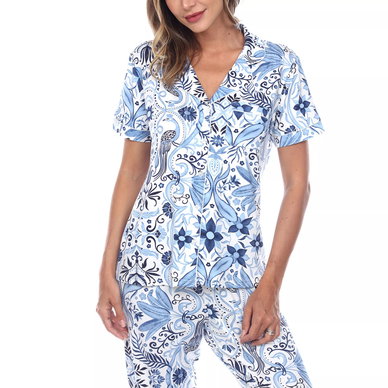 Women's Short Sleeve Pants Tropical Pajama Set, 2-Piece Women's Short Sleeve Pants Tropical Pajama Set, 2-Piece