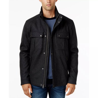 Wool Melton Trucker with Faux Leather Trim