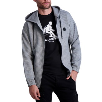 Men's Waffle-Knit Zip-Front Logo Hoodie