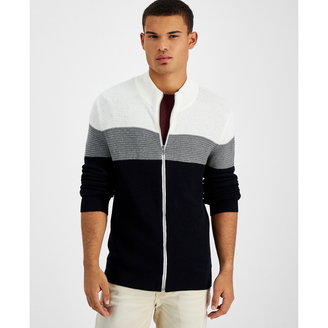 Men's Cotton Colorblocked Full-Zip Sweater, Created for Macy's