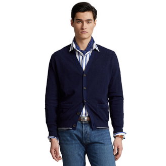 Men's Textured Cotton-Linen V-Neck Cardigan