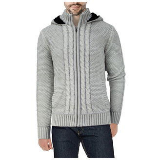 Men's Hooded Full-Zip High Neck Sweater Jacket