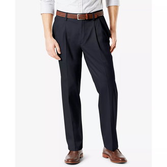 Men's Signature Lux Cotton Relaxed Fit Pleated Creased Stretch Khaki Pants