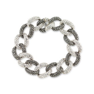 Marcasite and Crystal Pave Oval Link 7 1/2" Bracelet in Sterling Silver