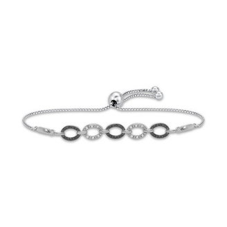Black Diamond (1/10 ct. t.w.) & White Diamond (1/20 ct. t.w.) Oval Link Bolo Bracelet in Sterling Silver