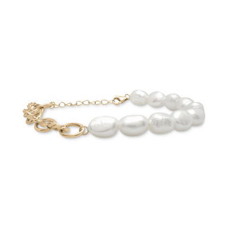 Cultured Freshwater Pearl (7 x 8mm) & Oval Link Bracelet in 14k Gold-Plated Sterling Silver