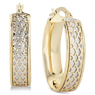 Lattice-Design Oval Hoop Earrings in 14k White Gold and 14k Gold