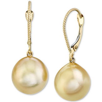 Cultured Golden South Sea Oval Pearl (11mm) Drop Earrings In 14k Gold
