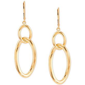 Circle and Oval Leverback Drop Earrings in 10k Gold