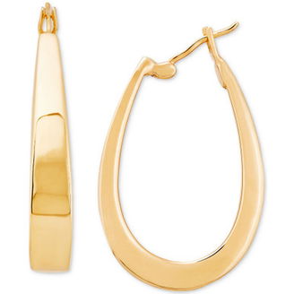 Polished Oval Hoop Earrings in 14k Gold, 1-1/3"