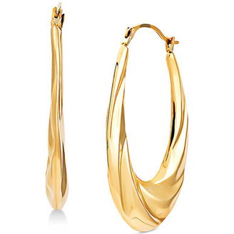 Swirl Oval Hoop Earrings in 14k Gold