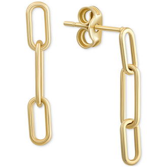 Oval Triple Link Chain Drop Earrings in 10k Gold