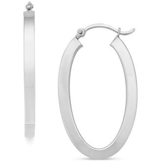 Polished Square Tube Oval Medium Hoop Earrings in 14k Yellow Gold and 14k White Gold