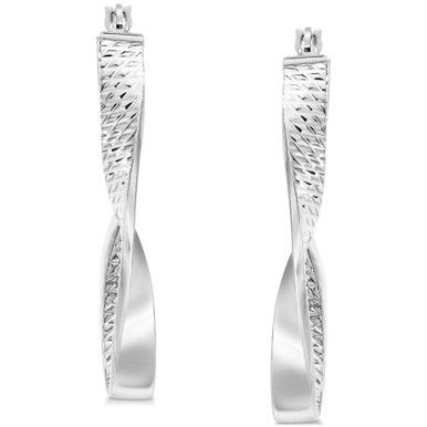 Polished & Textured Twist Oval Hoop Earrings in 14k Gold