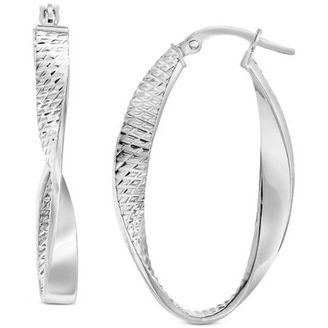 Polished & Textured Twist Oval Hoop Earrings in 14k Gold