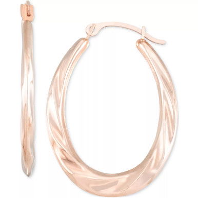 Textured Oval Hoop Earrings in 10k Gold.