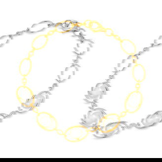 Cultured Freshwater Pearl (7-7-1/2mm) & White Topaz (1/5 ct. t.w.) Oval Link Bracelet in 14k Gold-Plated Sterling Silver