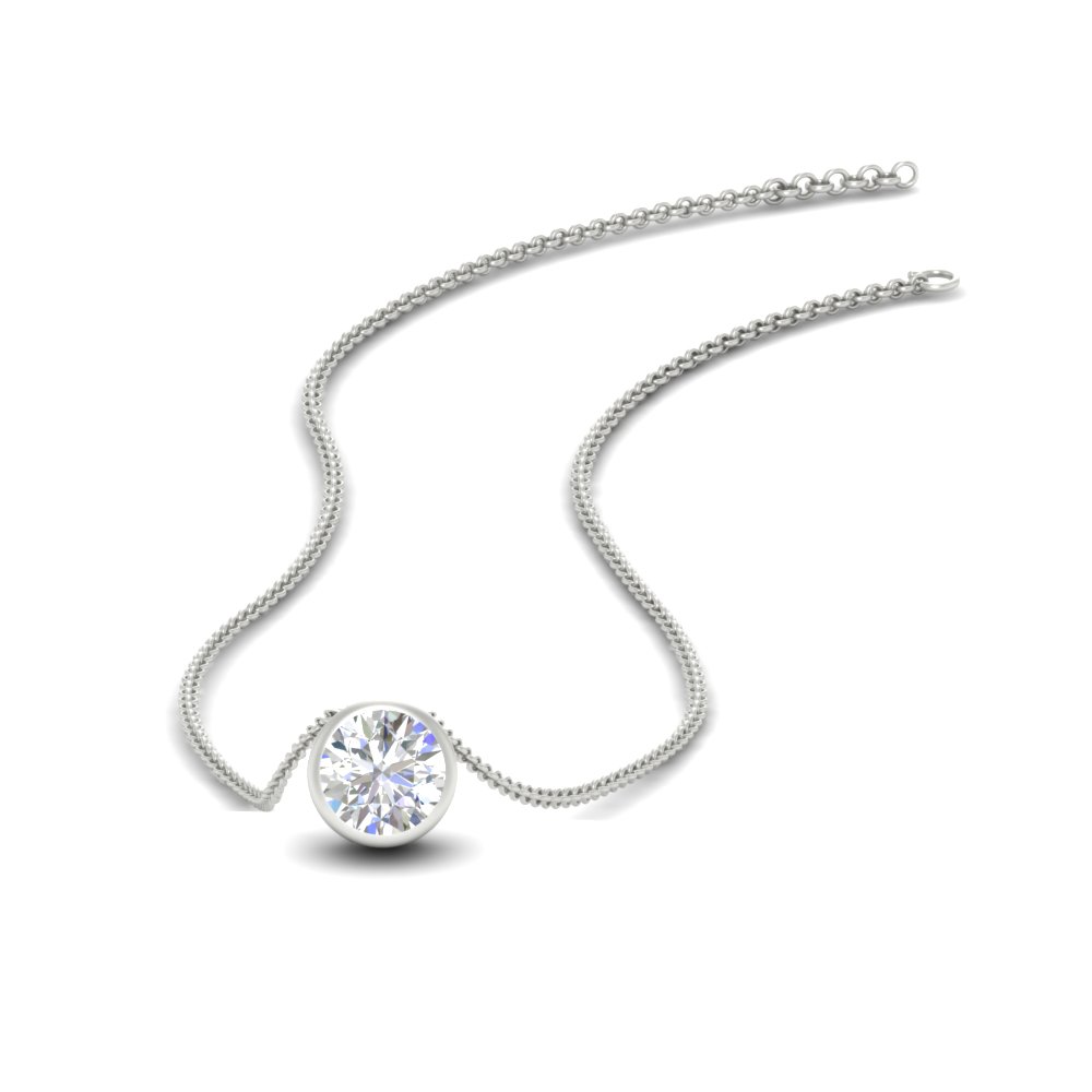 Round Bezel 0.75 Carat Solitaire Pendant with 14K White Gold White Diamond