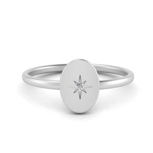 Oval Starburst Gold And Diamond Signet Ring