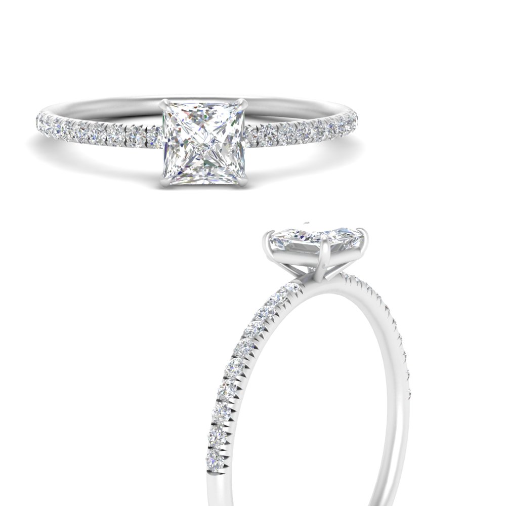 2 Carat Princess Cut Diamond Petite Ring with 14K White Gold White Diamond
