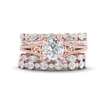 Split Vintage Single Diamond Ring With Bands