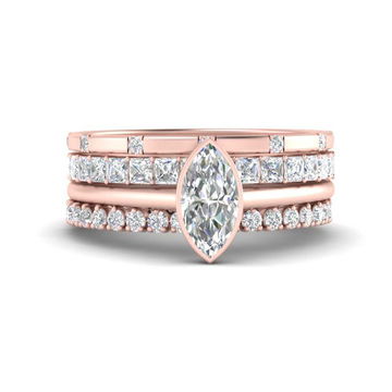 Stackable Bands With Marquise Solitaire Ring