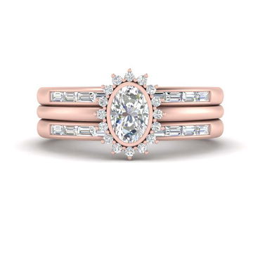 Oval Halo Stacking Baguette Rings