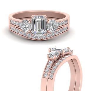 3 Stone Pave Wedding Ring Set