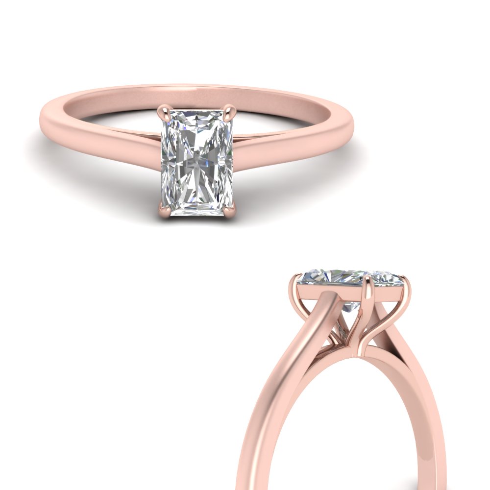 Radiant Cut 1 Ct. Lab Diamond Cathedral Solitaire Ring with 14K Rose Gold White Diamond