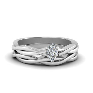 Delicate Pear Twisted Vine Wedding Ring Set