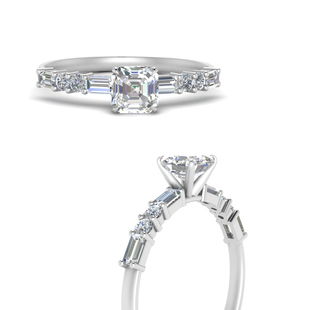 Round and Baguette Modern Engagement Ring