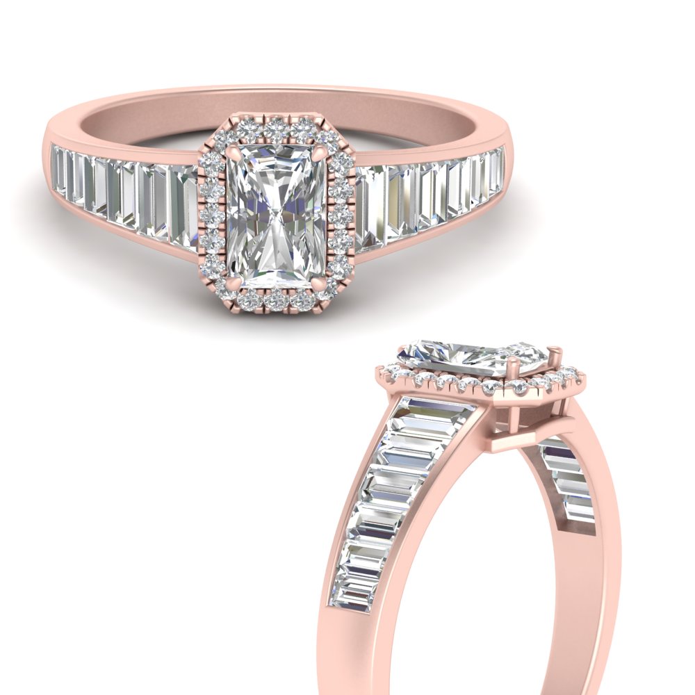 Radiant Shaped Unique Cathedral Halo Engagement Ring with White Diamond in 14K Rose Gold