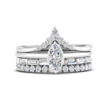 Bezel Marquise Ring With Baguette & Crown Stack Band