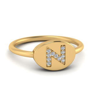 Pinky Initial Diamond Signet Ring