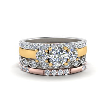 3 Stone Engagement Ring With Stacking Band