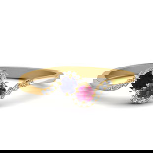 2 Sapphire With Diamond Twisted Ring