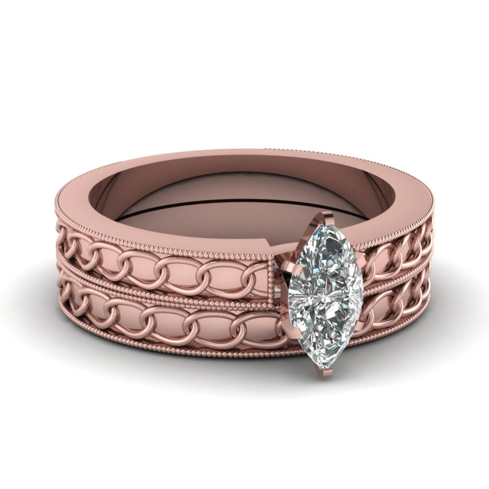 Marquise Shaped Chain Pattern Set with undefined in 14K Rose Gold