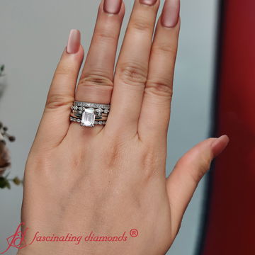 Emerald Cut Diamond Solitaire Ring With Stackable Bands Set