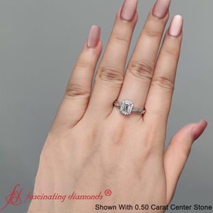 Emerald Cut Lab Diamond Twisted Halo Wedding Ring