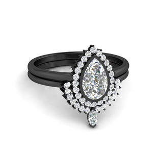 Pear Bezel Halo Diamond Black Ring